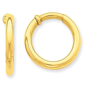 14K Yellow Gold 20mm x 3mm Non Pierced Round Hoop Earrings