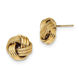 14k Yellow Gold 13mm Classic Love Knot Stud Post Earrings