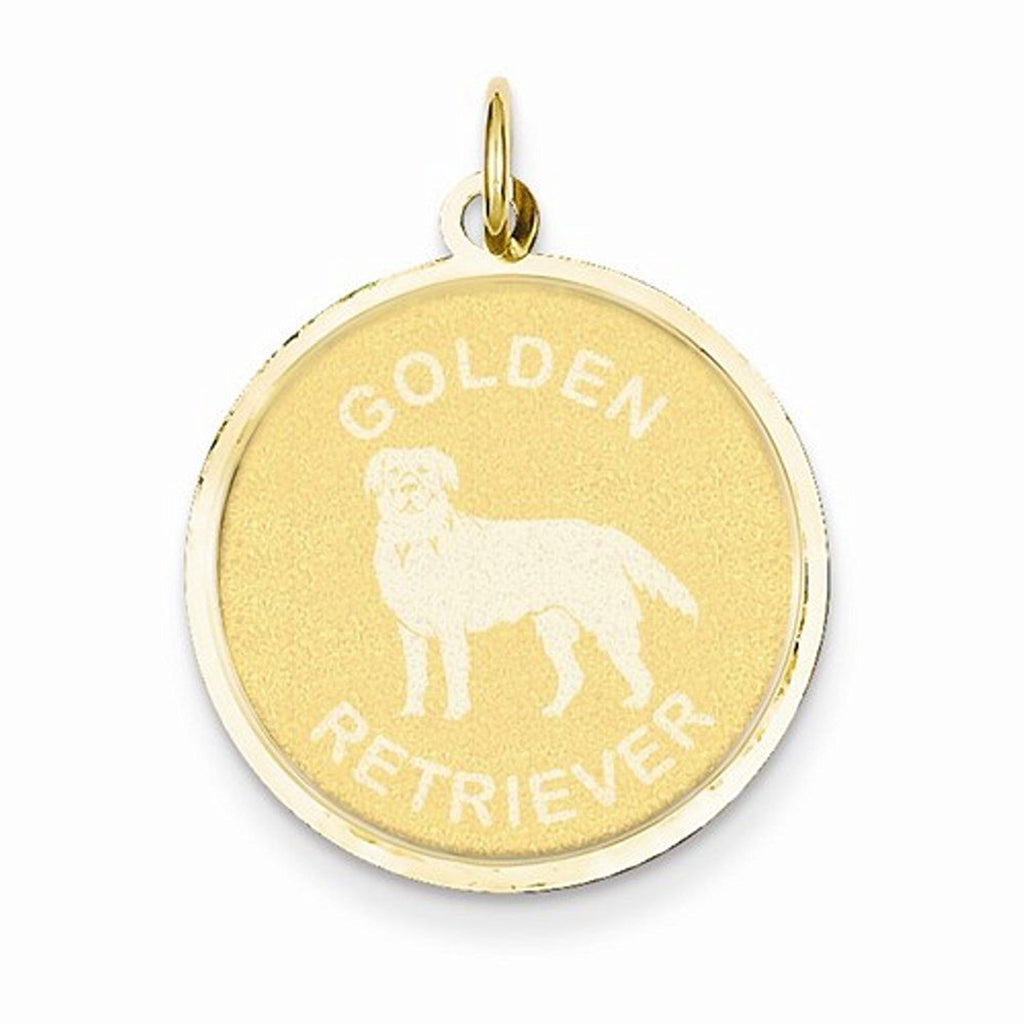 14k yellow gold golden retriever dog round disc pendant charm