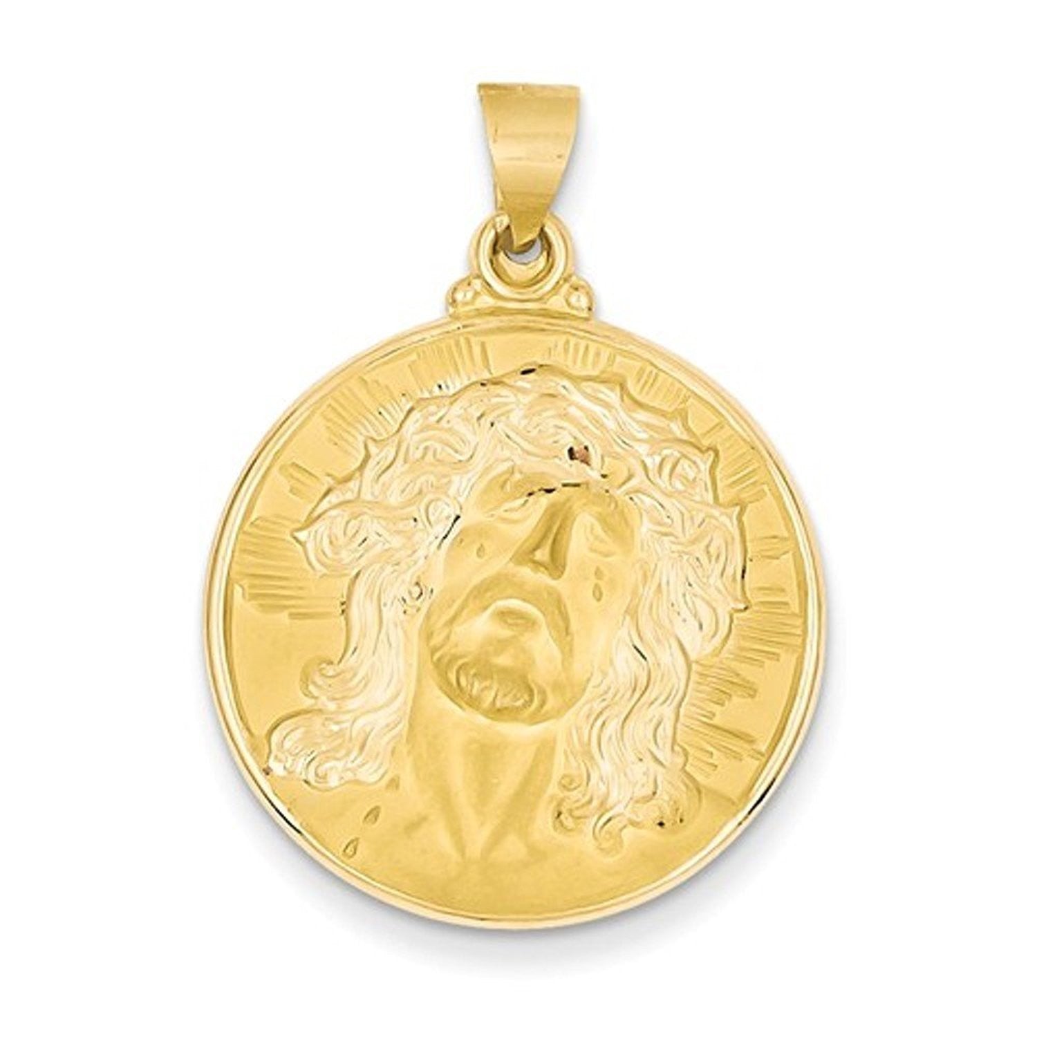 14k Yellow Gold Jesus Face Medal Hollow Pendant Charm