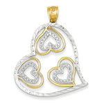 將圖片載入圖庫檢視器 14k Yellow Gold Rhodium Hearts in a Heart Pendant Charm
