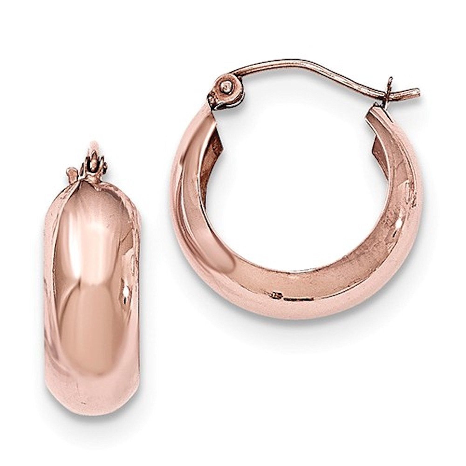 14K Rose Gold 17mm x 7mm Classic Round Hoop Earrings