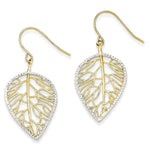 Carica l&#39;immagine nel visualizzatore di Gallery, 14k Yellow Gold Rhodium Leaf Drop Shepherd Hook Dangle Earrings
