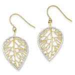Загрузить изображение в средство просмотра галереи, 14k Yellow Gold Rhodium Leaf Drop Shepherd Hook Dangle Earrings
