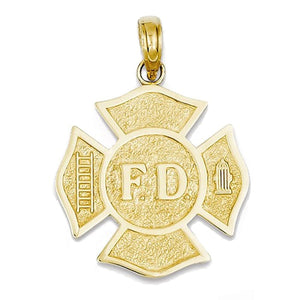 14k Yellow Gold Firefighter Fire Department Badge Pendant Charm