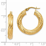 Indlæs billede til gallerivisning 14K Yellow Gold 25mm x 4.5mm Textured Round Hoop Earrings
