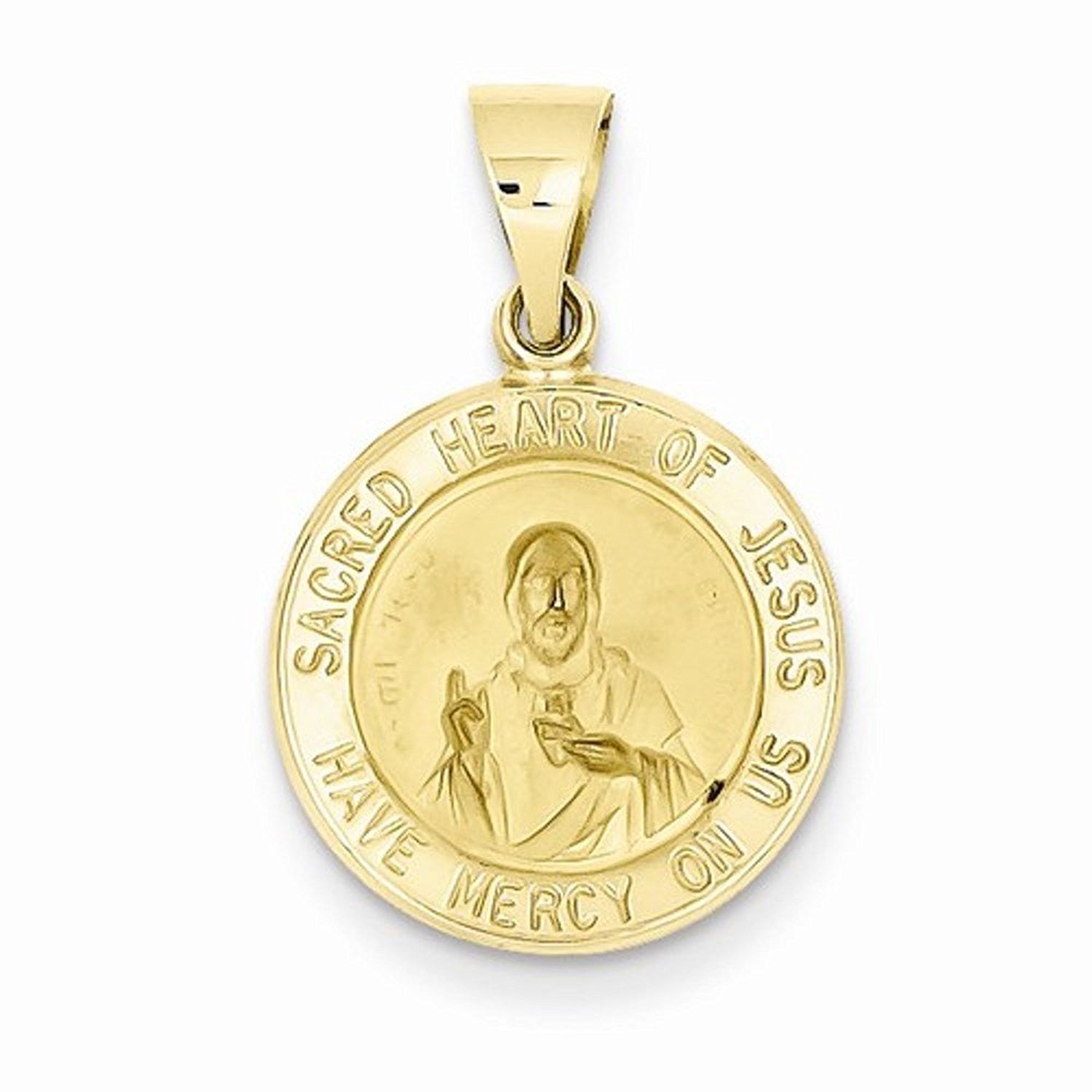 14k Yellow Gold Sacred Heart of Jesus Hollow Pendant Charm