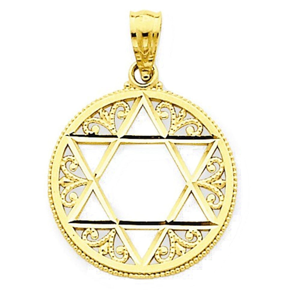 14k Yellow Gold Star of David Filigree Pendant Charm - [cklinternational]