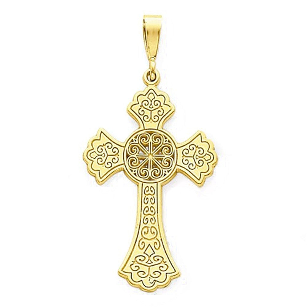 14k Yellow Gold Celtic Cross Flat Back Pendant Charm - [cklinternational]