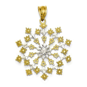 14k Yellow Gold and Rhodium Starburst Snowflake Pendant Charm