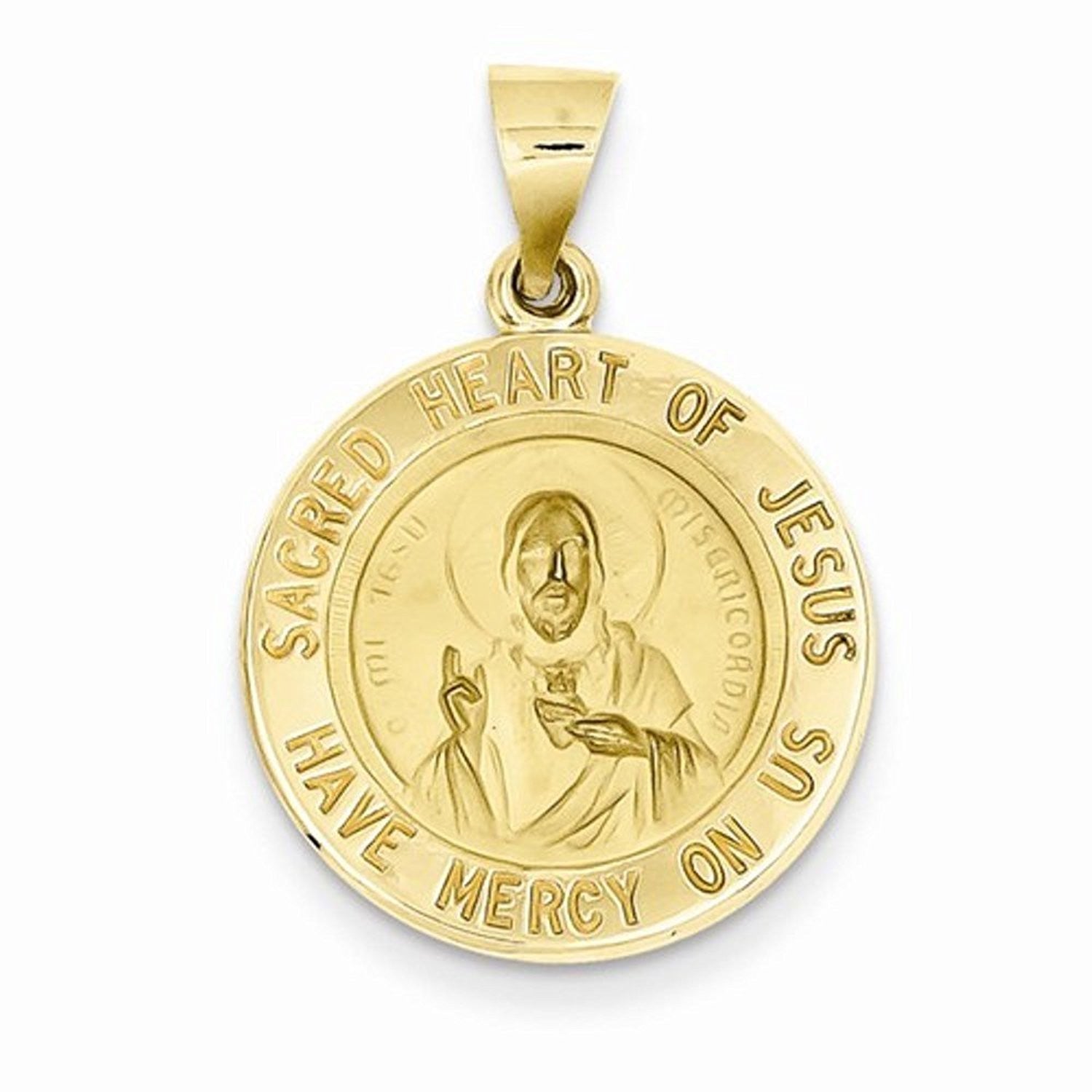14k Yellow Gold Sacred Heart of Jesus Hollow Pendant Charm
