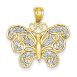 Indlæs billede til gallerivisning 14k Yellow Gold and Rhodium Filigree Butterfly Pendant Charm - [cklinternational]
