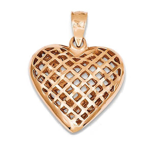 14k Rose Gold Small Puffy Heart Cage Hollow Pendant Charm