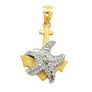14k Gold Two Tone Starfish Anchor Open Back Pendant Charm