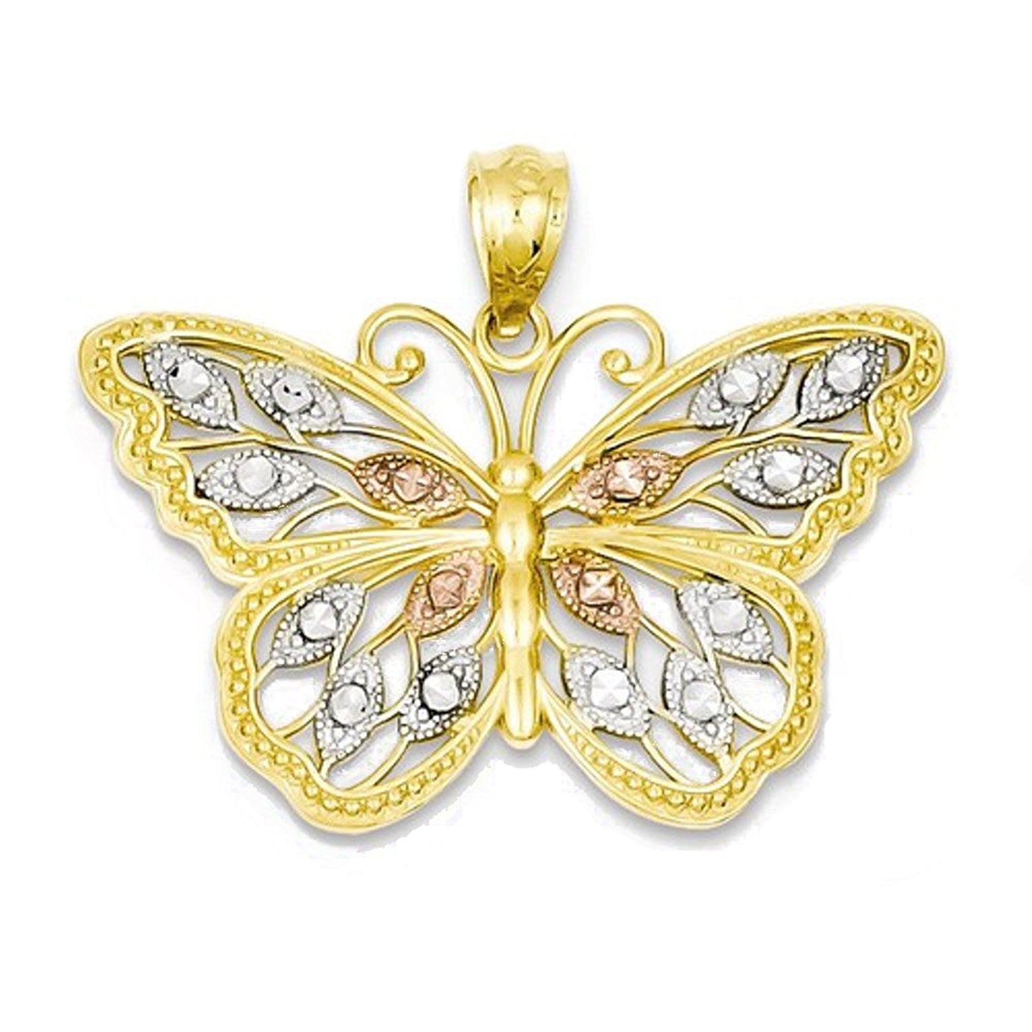 14k Yellow Gold Rhodium Butterfly Open Back Pendant Charm