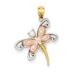 Charger l&#39;image dans la galerie, 14k Gold Two Tone and Rhodium Dragonfly Pendant Charm
