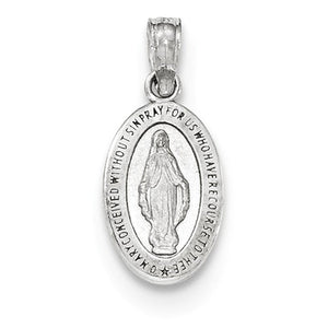 14k White Gold Virgin Mary Miraculous Medal Tiny Pendant Charm