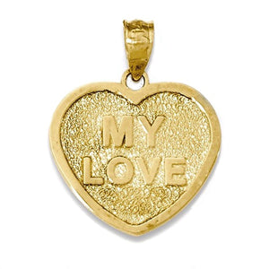 14k Yellow Gold My Love XOXO Heart Reversible Pendant Charm