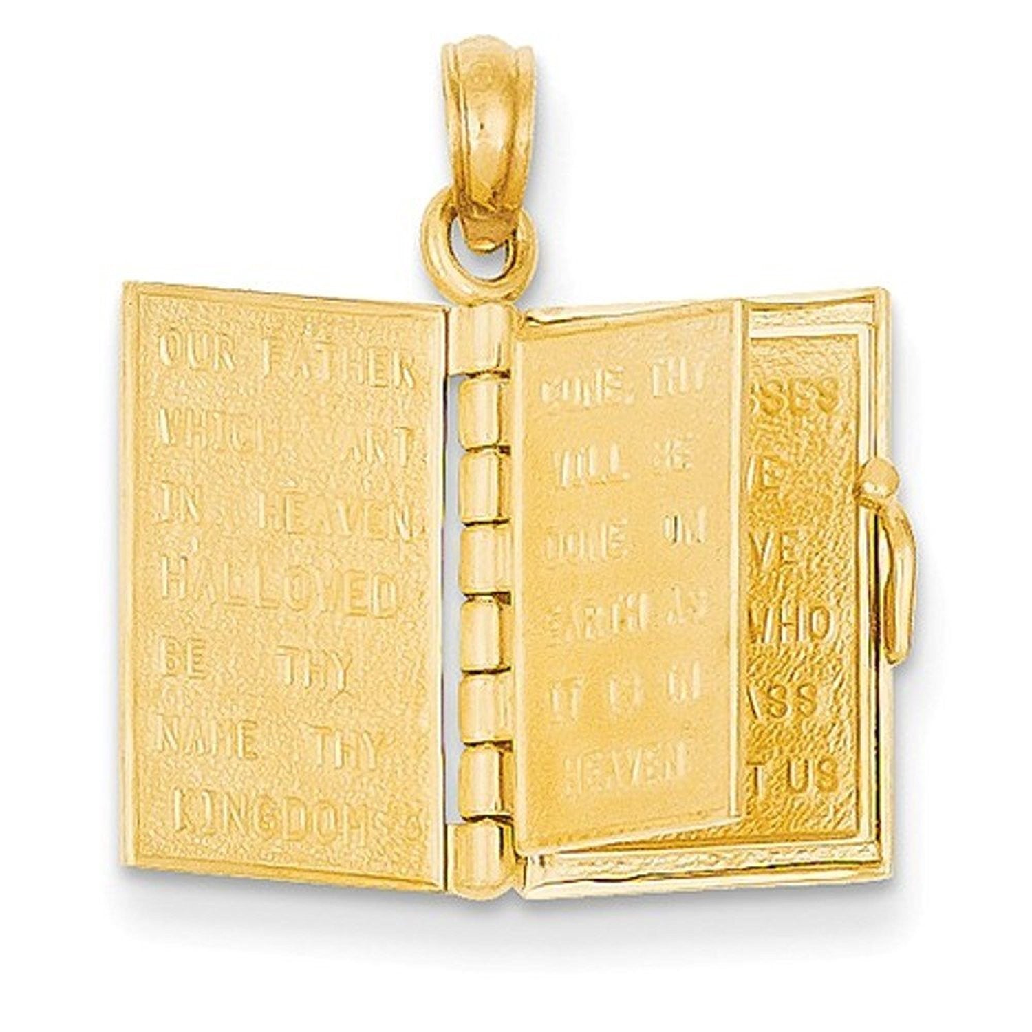 14k Yellow Gold Ten Commandments Bible 3D Pendant Charm