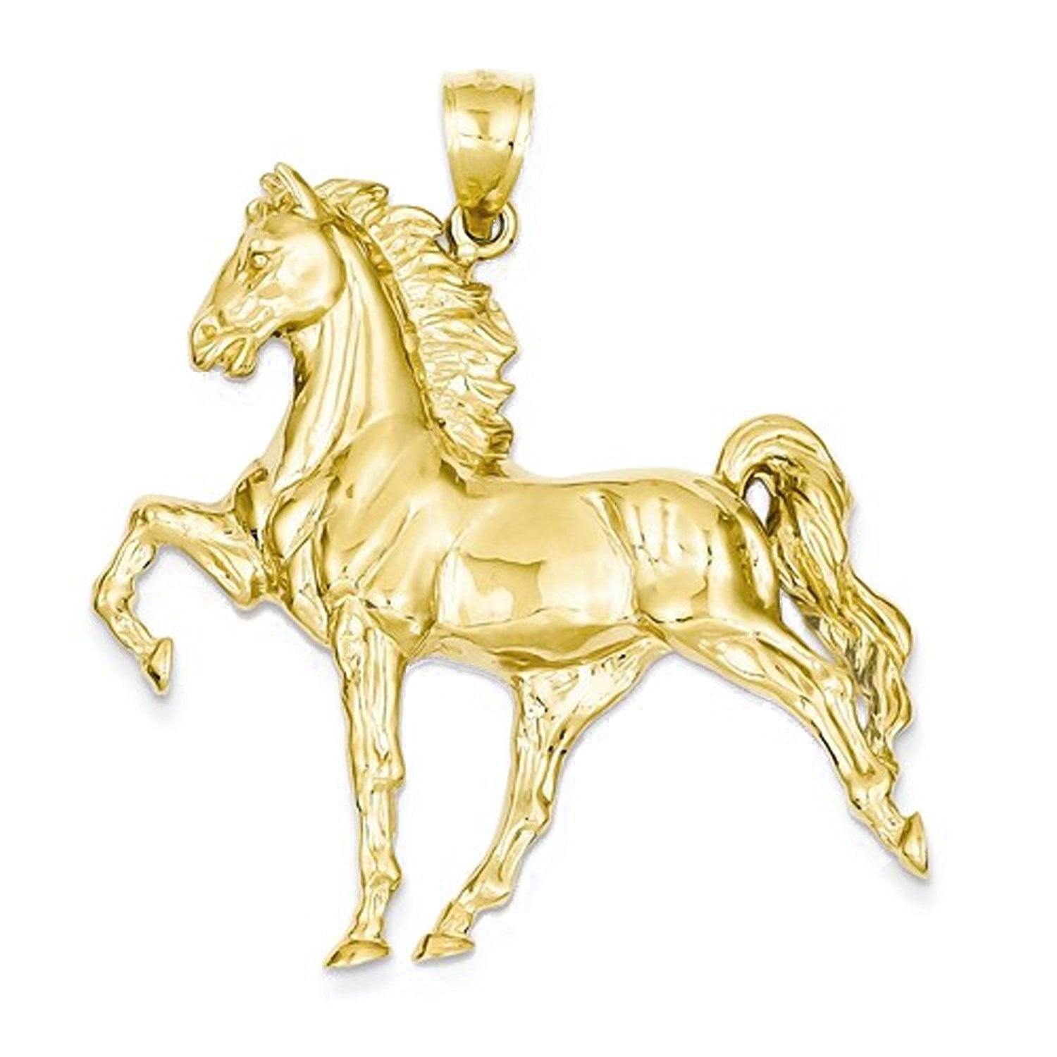 14k Yellow Gold Large Horse Open Back Pendant Charm - [cklinternational]