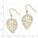 Indlæs billede til gallerivisning 14k Yellow Gold Rhodium Leaf Drop Shepherd Hook Dangle Earrings
