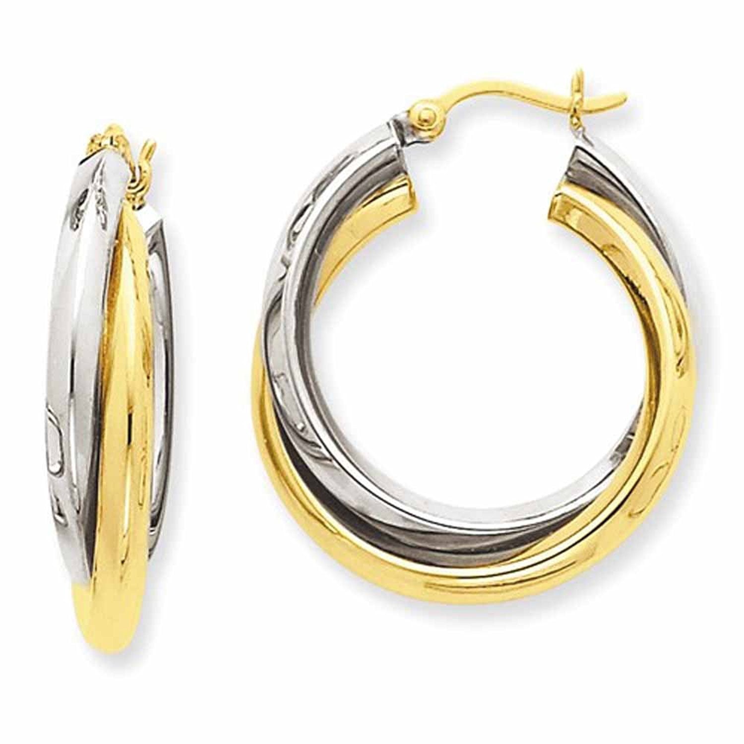 14K Gold Two Tone 24mmx23mmx6mm Modern Contemporary Double Hoop Earrings