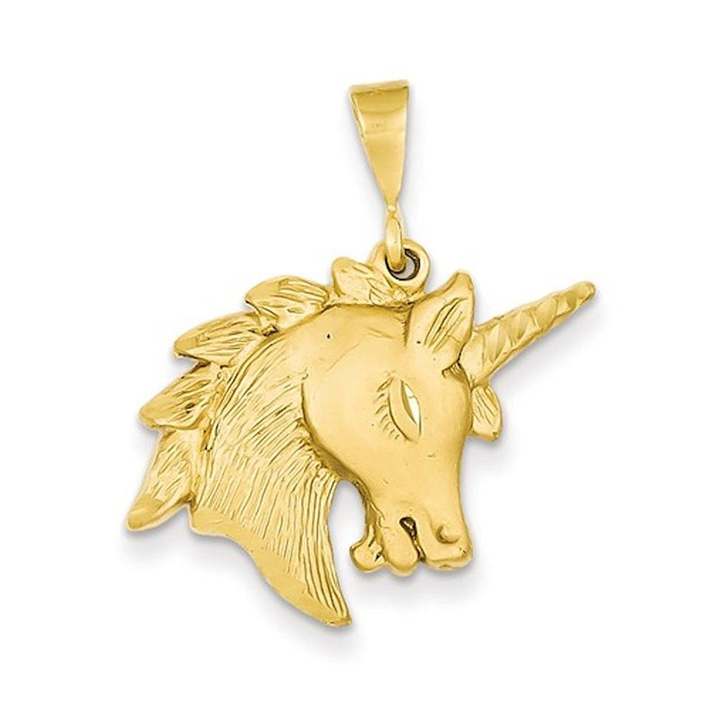 14k Yellow Gold Unicorn Head Open Back Pendant Charm - [cklinternational]
