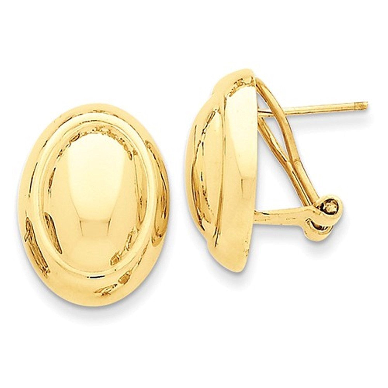 14k Yellow Gold Polished Oval Button Omega Clip Back Earrings