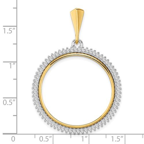14K Gold Two Tone Diamond Coin Holder for 27mm Coins or 1/2 oz American Eagle US $10 Dollar Liberty Indian 1/2 oz Panda Coin Bezel Prong Pendant Charm