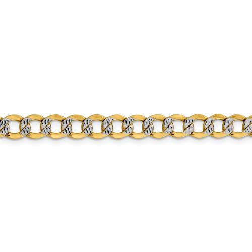 14K Yellow Gold with Rhodium 6.75mm Pavé Curb Bracelet Anklet Choker Necklace Pendant Chain with Lobster Clasp