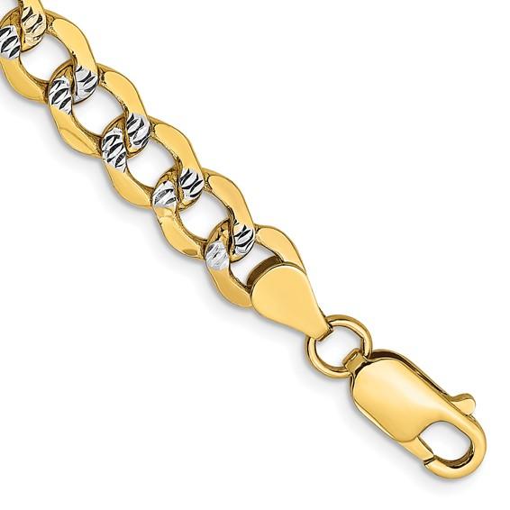 14K Yellow Gold with Rhodium 6.75mm Pavé Curb Bracelet Anklet Choker Necklace Pendant Chain with Lobster Clasp