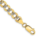 이미지를 갤러리 뷰어에 로드 , 14K Yellow Gold with Rhodium 6.75mm Pavé Curb Bracelet Anklet Choker Necklace Pendant Chain with Lobster Clasp
