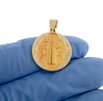 將圖片載入圖庫檢視器 14k Yellow Gold Saint Benedict Round Medal Hollow Pendant Charm
