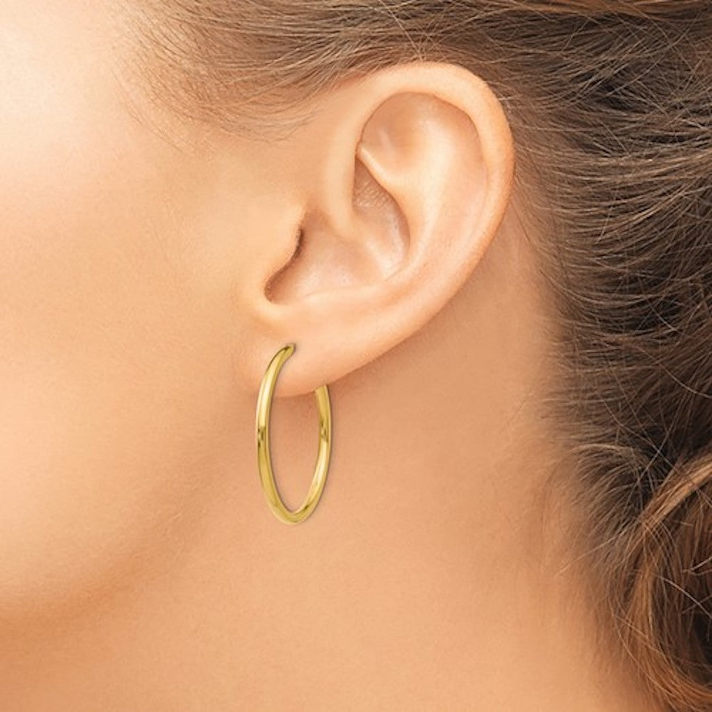14K Yellow Gold 29mm x 2mm Non Pierced Round Hoop Earrings
