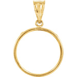 Load image into Gallery viewer, 14K Yellow Gold Holds 19mm x 1.1mm Coins or Mexican 5 Peso Coin Holder Tab Back Frame Pendant
