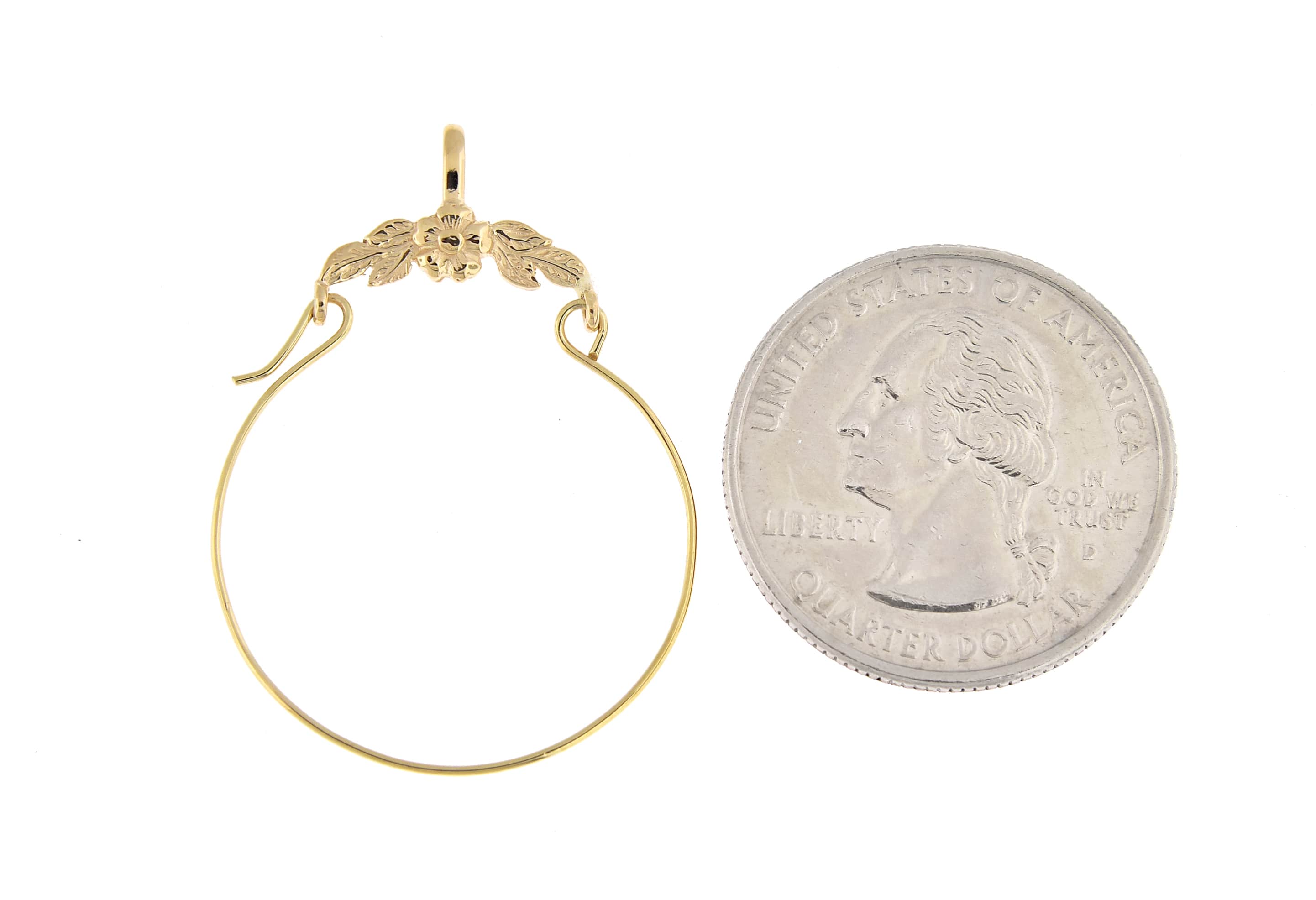 14K Yellow Gold Flower Floral Design Charm Holder Pendant