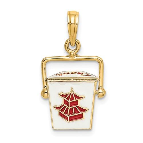 14k yellow gold enamel chinese food take out box 3d pendant charm