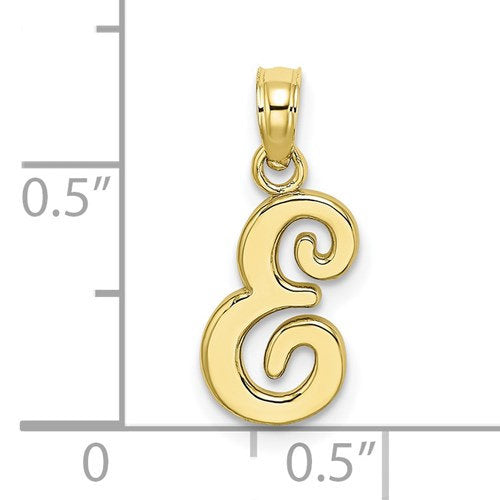 14K Yellow Gold Script Initial Letter E Cursive Alphabet Pendant Charm