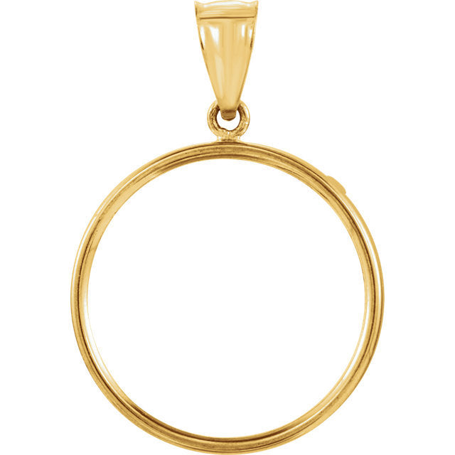 14k yellow gold holds 22.5mm x 1.4mm coins or mexican 10 peso or mexican 1/4 oz ounce coin holder tab back frame pendant