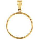 Afbeelding in Gallery-weergave laden, 14K Yellow Gold Holds 22.5mm x 1.4mm Coins or Mexican 10 Peso or Mexican 1/4 oz ounce Coin Holder Tab Back Frame Pendant
