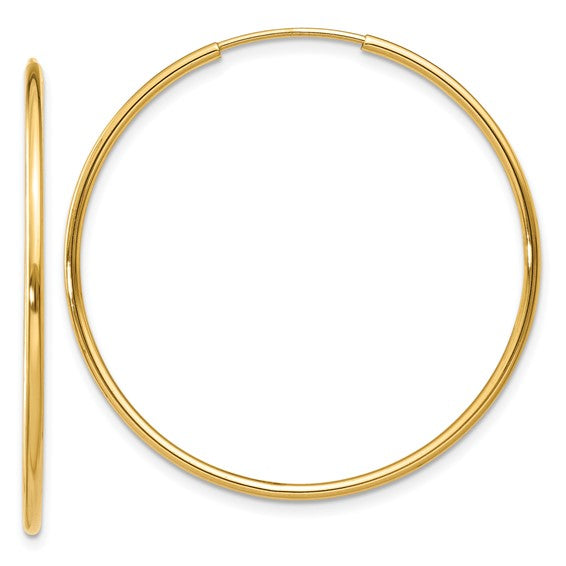 14K Yellow Gold 30mm x 1.25mm Round Endless Hoop Earrings