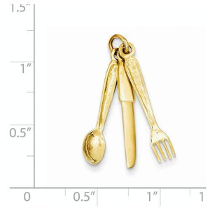 14K Yellow Gold Knife Fork Spoon Silverware 3D Pendant Charm
