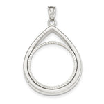 Carica l&#39;immagine nel visualizzatore di Gallery, 14K White Gold 1/2 oz American Eagle Diamond Cut Teardrop Coin Holder Prong Bezel Pendant Charm Holds 27mm x 2.2mm  Coins
