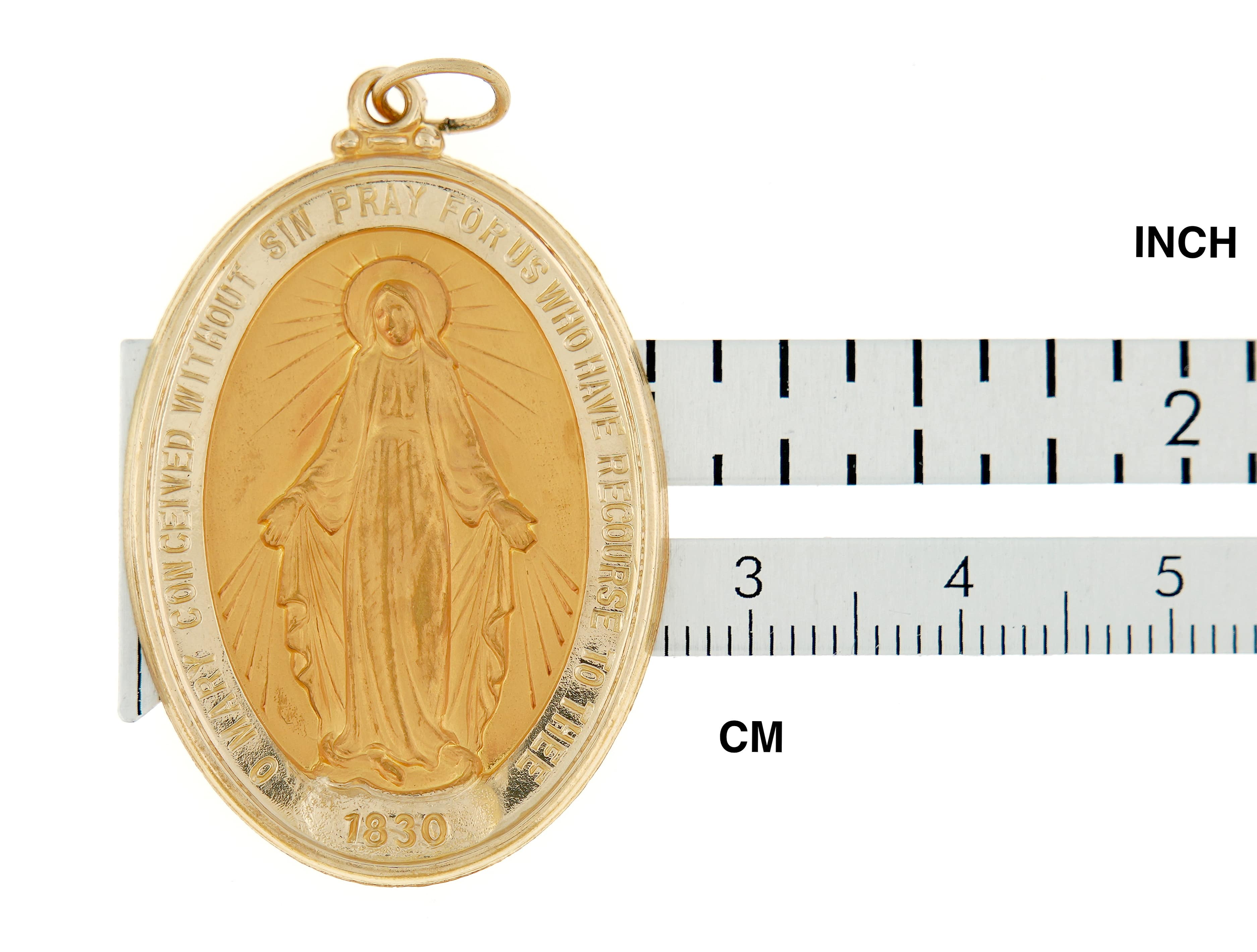 14k Yellow Gold Blessed Virgin Mary Miraculous Medal Oval Large Pendant Charm