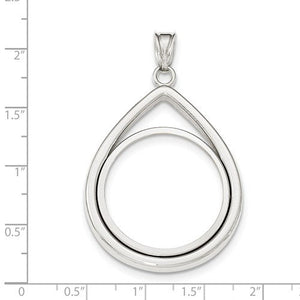 14K White Gold 1/2 oz Half Ounce American Eagle Teardrop Coin Holder Prong Bezel Pendant Charm Holds 27mm x 2.2mm Coins
