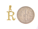 Lataa kuva Galleria-katseluun, 14K Yellow Gold Uppercase Initial Letter R Block Alphabet Pendant Charm
