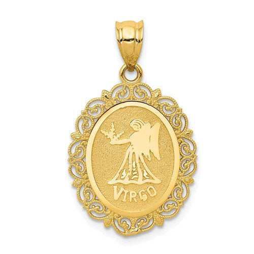 14k Yellow Gold Virgo Zodiac Horoscope Oval Pendant Charm - [cklinternational]
