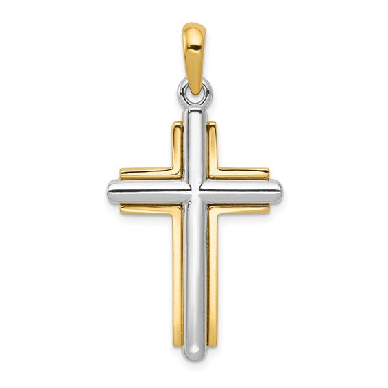 14K Yellow White Gold Two Tone Cross Open Back Pendant Charm