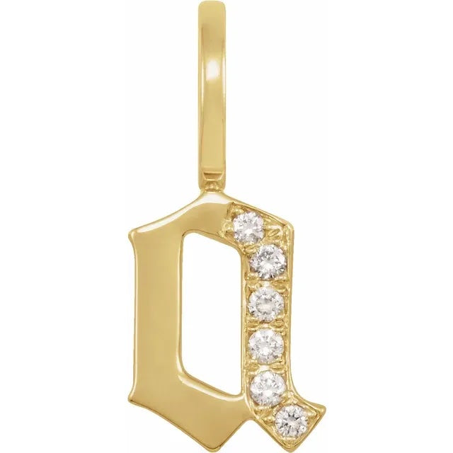 14k Yellow Rose White Gold Diamond Gothic Letter A Initial Alphabet Pendant Charm