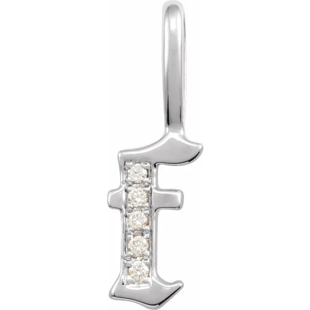 14k Yellow Rose White Gold Diamond Gothic Letter F Initial Alphabet Pendant Charm